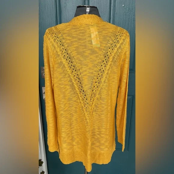 NWT Love Ellie Two Pocket Sunny Yellow Open Front Cardigan Textured Knit, Large - Picture 7 of 13